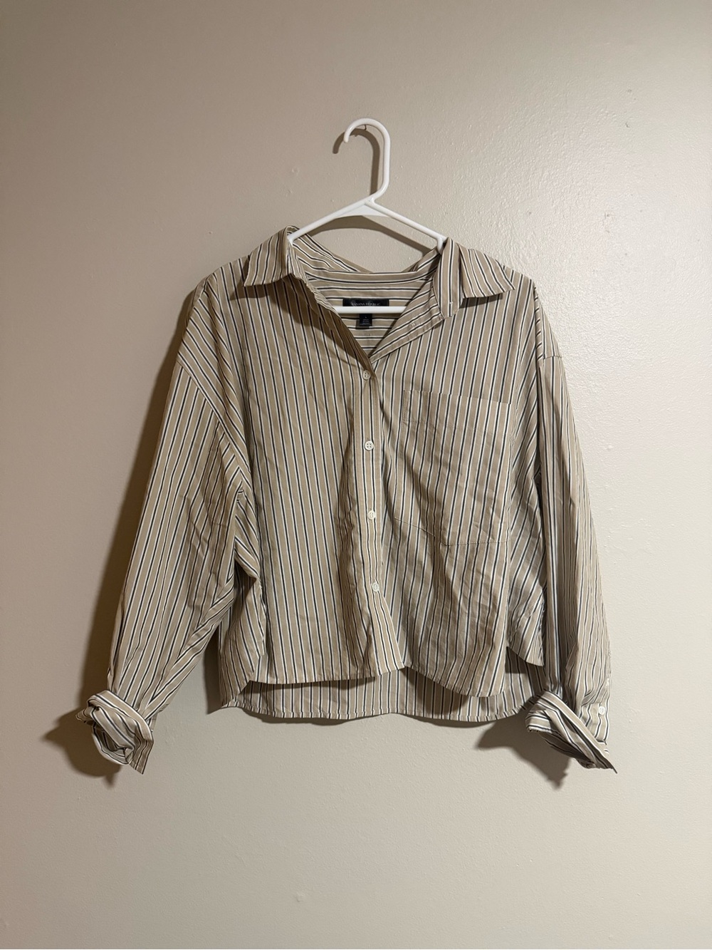 Banana Republic The Boxy Crop Button Down Striped Shirt Size Large